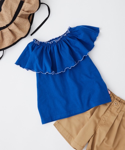 CIAOPANIC TYPY（チャオパニックティピー）の「【KIDS】USAコットン2WAYフリルビッグカラーノースリーブ（Tシャツ/カットソー・キッズ・チャコールグレー/サックスブルー/アイボリー/ブルー・S/M/L/XL/XXL）」の4枚目の写真