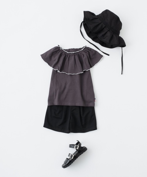 CIAOPANIC TYPY（チャオパニックティピー）の「【KIDS】USAコットン2WAYフリルビッグカラーノースリーブ（Tシャツ/カットソー・キッズ・チャコールグレー/サックスブルー/アイボリー/ブルー・S/M/L/XL/XXL）」の5枚目の写真