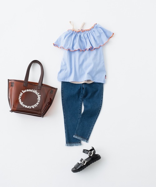 CIAOPANIC TYPY（チャオパニックティピー）の「【KIDS】USAコットン2WAYフリルビッグカラーノースリーブ（Tシャツ/カットソー・キッズ・チャコールグレー/サックスブルー/アイボリー/ブルー・S/M/L/XL/XXL）」の16枚目の写真