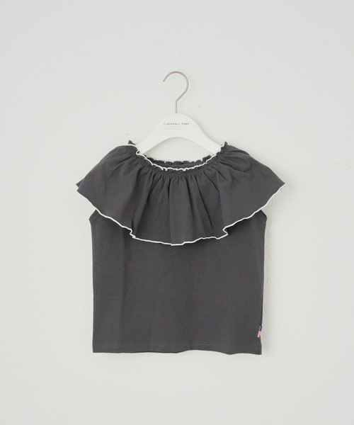 CIAOPANIC TYPY（チャオパニックティピー）の「【KIDS】USAコットン2WAYフリルビッグカラーノースリーブ（Tシャツ/カットソー・キッズ・チャコールグレー/サックスブルー/アイボリー/ブルー・S/M/L/XL/XXL）」の15枚目の写真