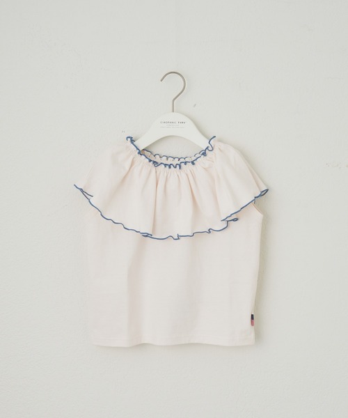 CIAOPANIC TYPY（チャオパニックティピー）の「【KIDS】USAコットン2WAYフリルビッグカラーノースリーブ（Tシャツ/カットソー・キッズ・チャコールグレー/サックスブルー/アイボリー/ブルー・S/M/L/XL/XXL）」の12枚目の写真