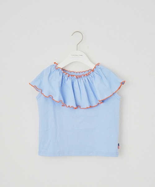 CIAOPANIC TYPY（チャオパニックティピー）の「【KIDS】USAコットン2WAYフリルビッグカラーノースリーブ（Tシャツ/カットソー・キッズ・チャコールグレー/サックスブルー/アイボリー/ブルー・S/M/L/XL/XXL）」の14枚目の写真