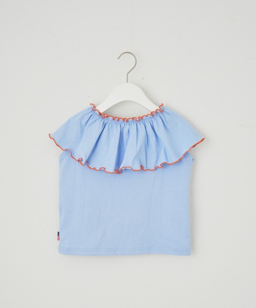 CIAOPANIC TYPY（チャオパニックティピー）の「【KIDS】USAコットン2WAYフリルビッグカラーノースリーブ（Tシャツ/カットソー・キッズ・チャコールグレー/サックスブルー/アイボリー/ブルー・S/M/L/XL/XXL）」の11枚目の写真
