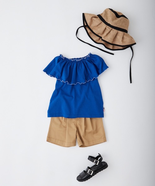 CIAOPANIC TYPY（チャオパニックティピー）の「【KIDS】USAコットン2WAYフリルビッグカラーノースリーブ（Tシャツ/カットソー・キッズ・チャコールグレー/サックスブルー/アイボリー/ブルー・S/M/L/XL/XXL）」の18枚目の写真