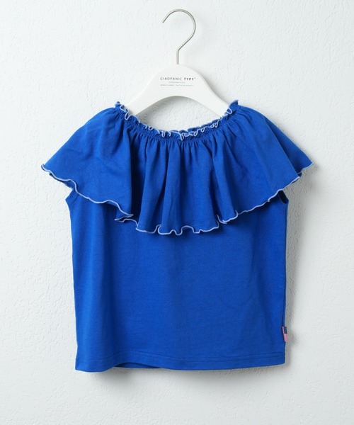CIAOPANIC TYPY（チャオパニックティピー）の「【KIDS】USAコットン2WAYフリルビッグカラーノースリーブ（Tシャツ/カットソー・キッズ・チャコールグレー/サックスブルー/アイボリー/ブルー・S/M/L/XL/XXL）」の19枚目の写真