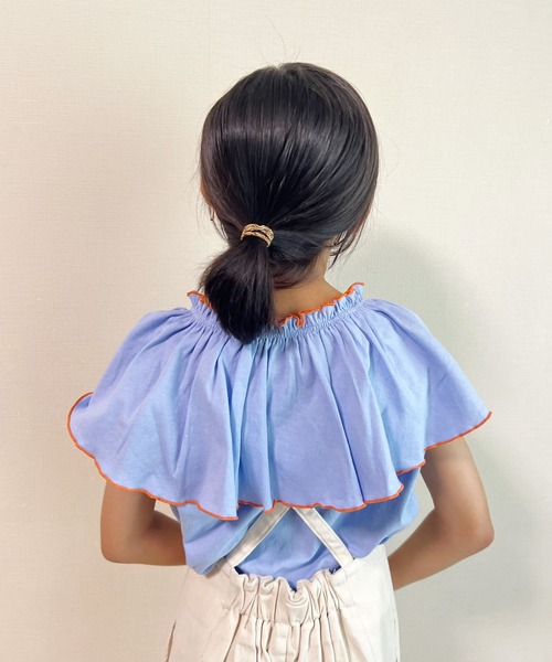 CIAOPANIC TYPY（チャオパニックティピー）の「【KIDS】USAコットン2WAYフリルビッグカラーノースリーブ（Tシャツ/カットソー・キッズ・チャコールグレー/サックスブルー/アイボリー/ブルー・S/M/L/XL/XXL）」の22枚目の写真