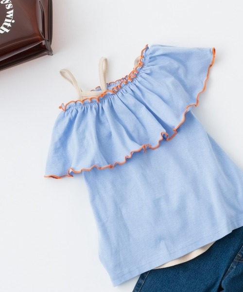 CIAOPANIC TYPY（チャオパニックティピー）の「【KIDS】USAコットン2WAYフリルビッグカラーノースリーブ（Tシャツ/カットソー・キッズ・チャコールグレー/サックスブルー/アイボリー/ブルー・S/M/L/XL/XXL）」の20枚目の写真