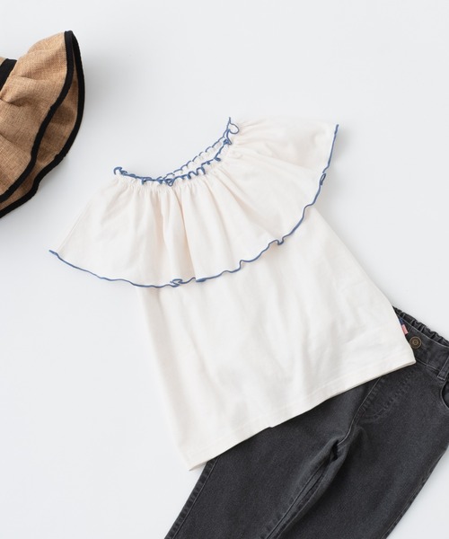 CIAOPANIC TYPY（チャオパニックティピー）の「【KIDS】USAコットン2WAYフリルビッグカラーノースリーブ（Tシャツ/カットソー・キッズ・チャコールグレー/サックスブルー/アイボリー/ブルー・S/M/L/XL/XXL）」の21枚目の写真