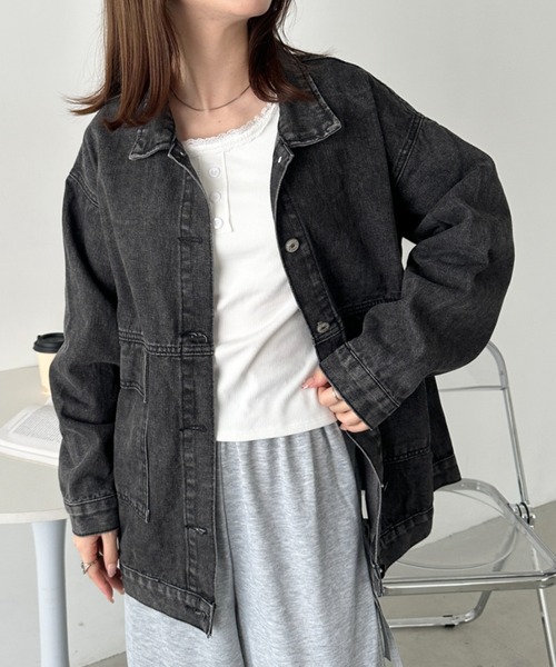 CLEA（クレア）の「ビッグサイズデニムジャケットブルゾン（デニムジャケット・レディース・ブラック/ブルー・M/L）」の13枚目の写真