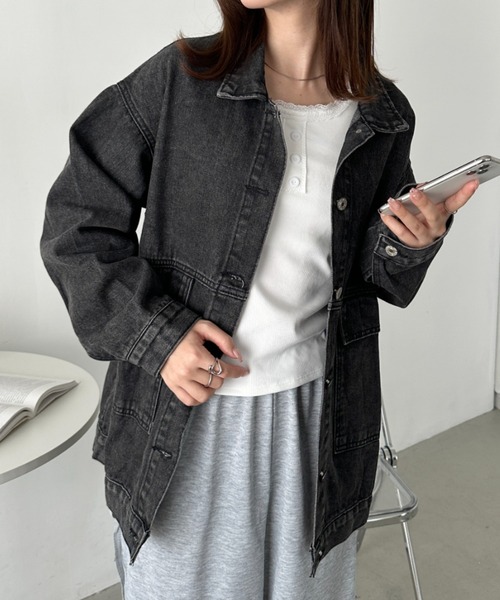 CLEA（クレア）の「ビッグサイズデニムジャケットブルゾン（デニムジャケット・レディース・ブラック/ブルー・M/L）」の15枚目の写真