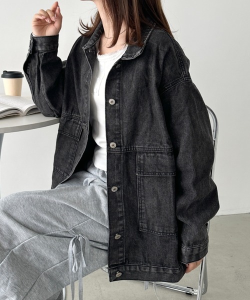 CLEA（クレア）の「ビッグサイズデニムジャケットブルゾン（デニムジャケット・レディース・ブラック/ブルー・M/L）」の8枚目の写真