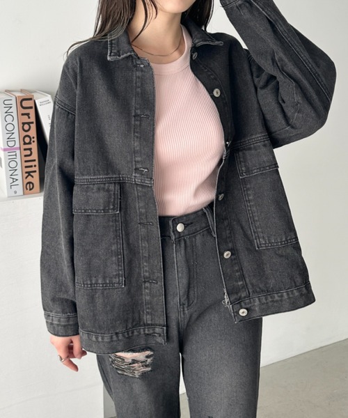 CLEA（クレア）の「ビッグサイズデニムジャケットブルゾン（デニムジャケット・レディース・ブラック/ブルー・M/L）」の17枚目の写真