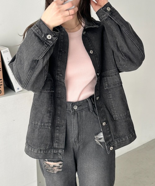 CLEA（クレア）の「ビッグサイズデニムジャケットブルゾン（デニムジャケット・レディース・ブラック/ブルー・M/L）」の18枚目の写真