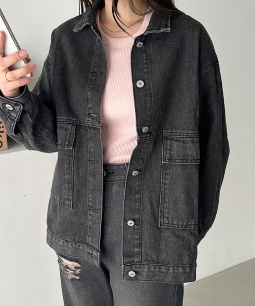 CLEA（クレア）の「ビッグサイズデニムジャケットブルゾン（デニムジャケット・レディース・ブラック/ブルー・M/L）」の19枚目の写真