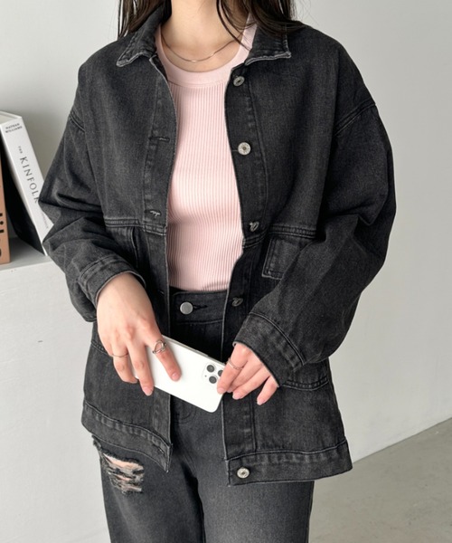 CLEA（クレア）の「ビッグサイズデニムジャケットブルゾン（デニムジャケット・レディース・ブラック/ブルー・M/L）」の20枚目の写真