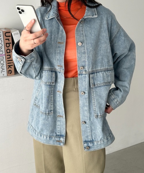 CLEA（クレア）の「ビッグサイズデニムジャケットブルゾン（デニムジャケット・レディース・ブラック/ブルー・M/L）」の22枚目の写真