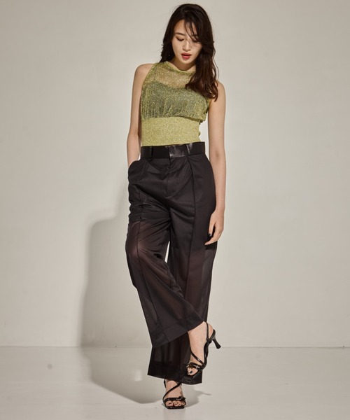 STUDIOUS（ステュディオス）の「【STUDIOUS/ステュディオス】レザーライクシアーパンツ〈セットアップ対応〉/モード見え（スラックス・レディース・ブラック/グレー・1/2）」の21枚目の写真