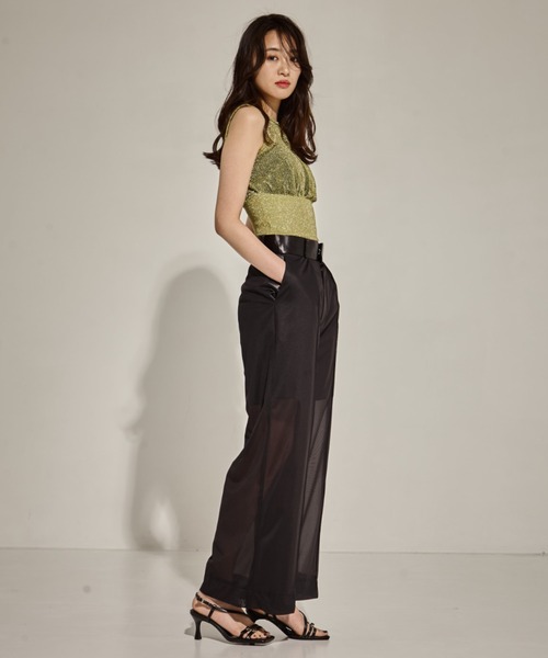 STUDIOUS（ステュディオス）の「【STUDIOUS/ステュディオス】レザーライクシアーパンツ〈セットアップ対応〉/モード見え（スラックス・レディース・ブラック/グレー・1/2）」の22枚目の写真