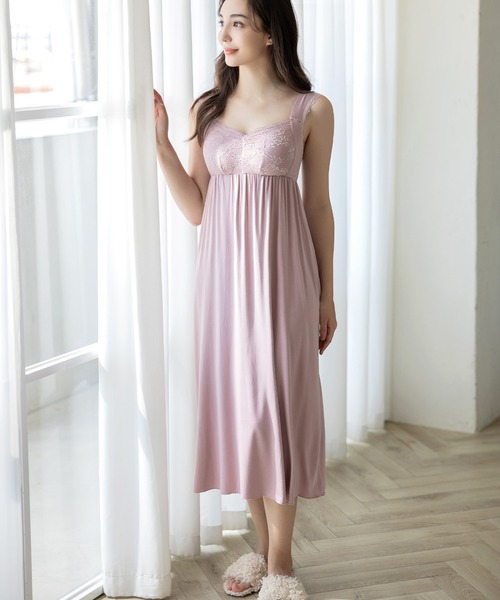 tu-hacci（ツーハッチ）の「【ナイトブラ付きルームウェア】《ラクシアスリープ》ナイトブラワンピース ミモレ丈（ルームワンピース・レディース・チャコールグレー/ブラック/スモークピンク/ネイビー・80L/70M/70L/65L/75L/65M/75M/85L/80M/85M）」の16枚目の写真