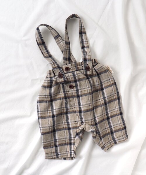 apres les cours（アプレレクール）の「デニム・チェック柄2WAYサロペット（サロペット/オーバーオール・キッズ・インディゴブルー/チェック・70/80）」の2枚目の写真