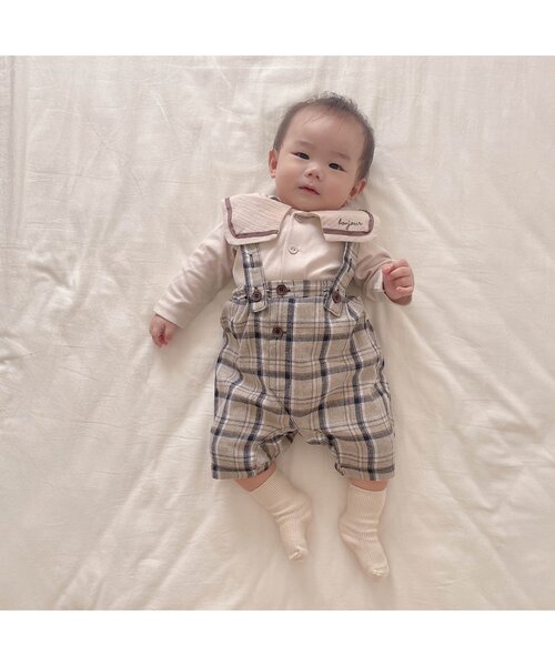 apres les cours（アプレレクール）の「デニム・チェック柄2WAYサロペット（サロペット/オーバーオール・キッズ・インディゴブルー/チェック・70/80）」の9枚目の写真