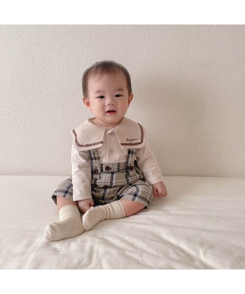 apres les cours（アプレレクール）の「デニム・チェック柄2WAYサロペット（サロペット/オーバーオール・キッズ・インディゴブルー/チェック・70/80）」の11枚目の写真