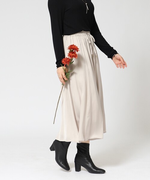 DRESKIP（ドレスキップ）の「◆楽してきれい見えが叶う！ サテンフレア ワイドスカーチョ（その他パンツ・レディース・チャコールグレー/ライトグレー/ブラック系/ベージュ系その他/グリーン・02/03）」の12枚目の写真