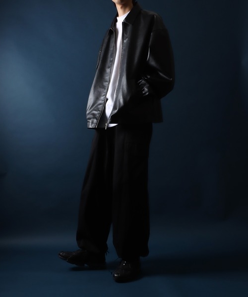 ANPAS（アンパス）の「Synthetic Leather Oversized Blouson/シンセティックレザー オーバーサイズ ブルゾン コーチジャケット（ブルゾン・メンズ・ブラック・M/L/LL）」の13枚目の写真