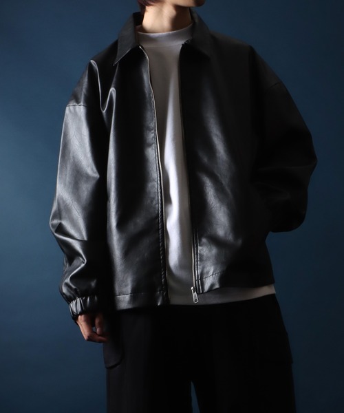ANPAS（アンパス）の「Synthetic Leather Oversized Blouson/シンセティックレザー オーバーサイズ ブルゾン コーチジャケット（ブルゾン・メンズ・ブラック・M/L/LL）」の14枚目の写真