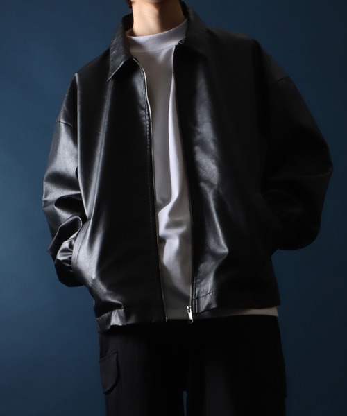 ANPAS（アンパス）の「Synthetic Leather Oversized Blouson/シンセティックレザー オーバーサイズ ブルゾン コーチジャケット（ブルゾン・メンズ・ブラック・M/L/LL）」の15枚目の写真