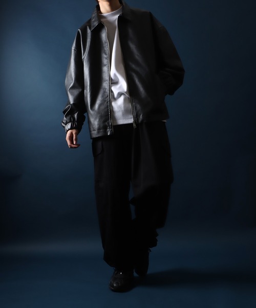ANPAS（アンパス）の「Synthetic Leather Oversized Blouson/シンセティックレザー オーバーサイズ ブルゾン コーチジャケット（ブルゾン・メンズ・ブラック・M/L/LL）」の11枚目の写真