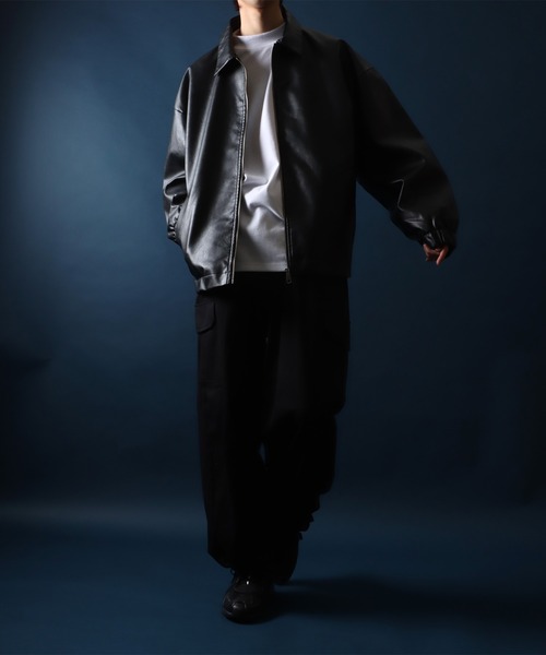 ANPAS（アンパス）の「Synthetic Leather Oversized Blouson/シンセティックレザー オーバーサイズ ブルゾン コーチジャケット（ブルゾン・メンズ・ブラック・M/L/LL）」の12枚目の写真