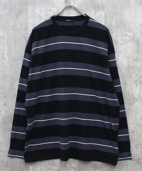 SHISKY(シスキー)の「ボーダーBIGシルエット ロンT(Tシャツ/カットソー・メンズ・チャコール/ベージュ/ネイビー/オフホワイト/ダークグリーン/ブラック/グレー系/ベージュ系/パープル系/ホワイト系/ブラック系・M/L/XL)」の5枚目の写真