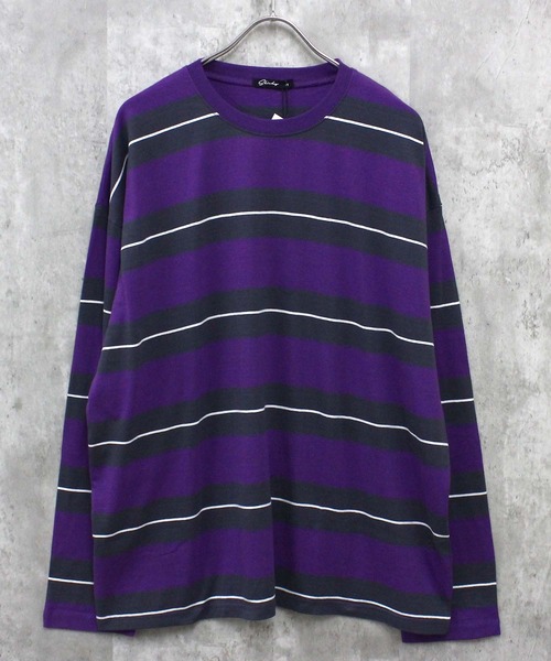 SHISKY(シスキー)の「ボーダーBIGシルエット ロンT(Tシャツ/カットソー・メンズ・チャコール/ベージュ/ネイビー/オフホワイト/ダークグリーン/ブラック/グレー系/ベージュ系/パープル系/ホワイト系/ブラック系・M/L/XL)」の11枚目の写真