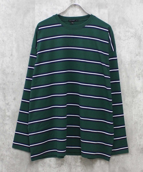 SHISKY(シスキー)の「ボーダーBIGシルエット ロンT(Tシャツ/カットソー・メンズ・チャコール/ベージュ/ネイビー/オフホワイト/ダークグリーン/ブラック/グレー系/ベージュ系/パープル系/ホワイト系/ブラック系・M/L/XL)」の10枚目の写真