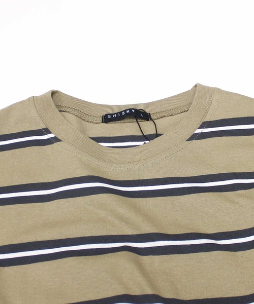 SHISKY(シスキー)の「ボーダーBIGシルエット ロンT(Tシャツ/カットソー・メンズ・チャコール/ベージュ/ネイビー/オフホワイト/ダークグリーン/ブラック/グレー系/ベージュ系/パープル系/ホワイト系/ブラック系・M/L/XL)」の20枚目の写真