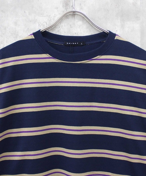 SHISKY(シスキー)の「ボーダーBIGシルエット ロンT(Tシャツ/カットソー・メンズ・チャコール/ベージュ/ネイビー/オフホワイト/ダークグリーン/ブラック/グレー系/ベージュ系/パープル系/ホワイト系/ブラック系・M/L/XL)」の18枚目の写真