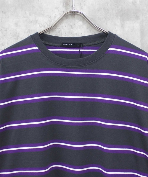 SHISKY(シスキー)の「ボーダーBIGシルエット ロンT(Tシャツ/カットソー・メンズ・チャコール/ベージュ/ネイビー/オフホワイト/ダークグリーン/ブラック/グレー系/ベージュ系/パープル系/ホワイト系/ブラック系・M/L/XL)」の15枚目の写真