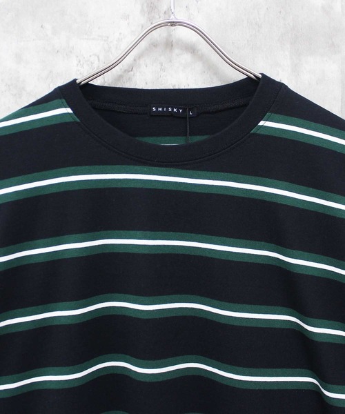 SHISKY(シスキー)の「ボーダーBIGシルエット ロンT(Tシャツ/カットソー・メンズ・チャコール/ベージュ/ネイビー/オフホワイト/ダークグリーン/ブラック/グレー系/ベージュ系/パープル系/ホワイト系/ブラック系・M/L/XL)」の14枚目の写真