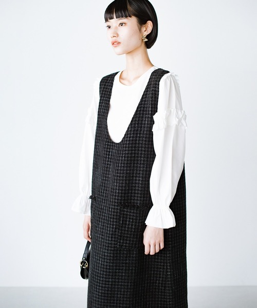 haco!（ハコ）の「きっちりと普段づかいの両立可能！　しっかり使えてちゃんと華やぐツイードジャンパースカート〈日々グッジョ部’s idea〉（ジャンパースカート・レディース・ブラック・SMALL/LARGE/MEDIUM/X-LARGE）」の5枚目の写真