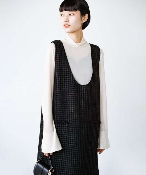 haco!（ハコ）の「きっちりと普段づかいの両立可能！　しっかり使えてちゃんと華やぐツイードジャンパースカート〈日々グッジョ部’s idea〉（ジャンパースカート・レディース・ブラック・SMALL/LARGE/MEDIUM/X-LARGE）」の7枚目の写真