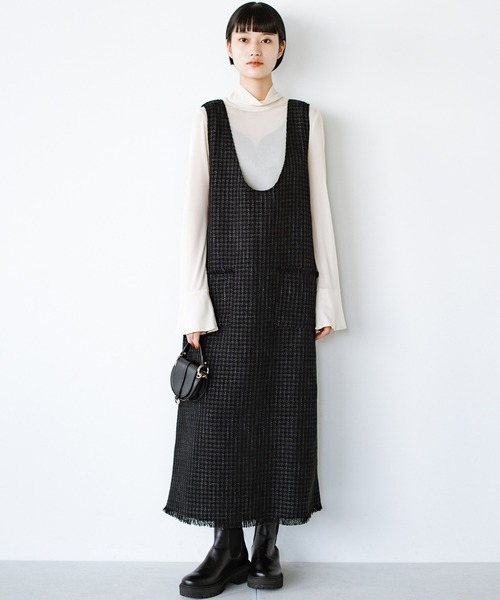 haco!（ハコ）の「きっちりと普段づかいの両立可能！　しっかり使えてちゃんと華やぐツイードジャンパースカート〈日々グッジョ部’s idea〉（ジャンパースカート・レディース・ブラック・SMALL/LARGE/MEDIUM/X-LARGE）」の9枚目の写真