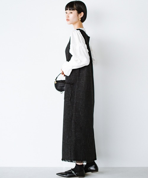 haco!（ハコ）の「きっちりと普段づかいの両立可能！　しっかり使えてちゃんと華やぐツイードジャンパースカート〈日々グッジョ部’s idea〉（ジャンパースカート・レディース・ブラック・SMALL/LARGE/MEDIUM/X-LARGE）」の10枚目の写真