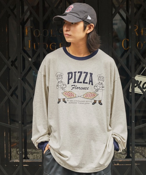 MONO-MART(モノマート)の「ヴィンテージライクフードショップデザイン リンガー ビッグ長袖Tシャツ(Tシャツ/カットソー・メンズ・オートミール/アイボリー/ホワイト系2/ブラウン系2/アイボリー系・M/L)」の4枚目の写真