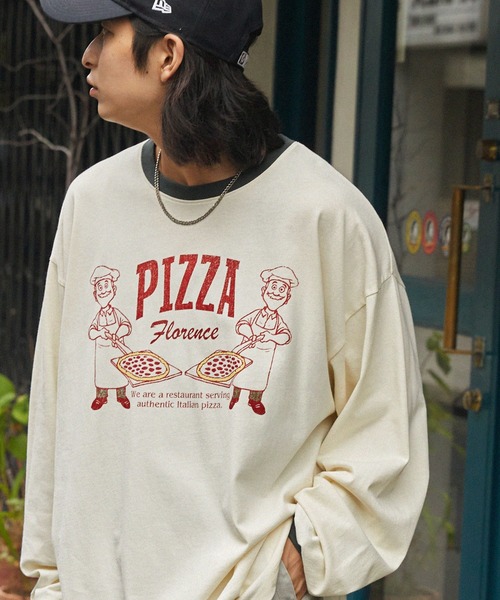 MONO-MART(モノマート)の「ヴィンテージライクフードショップデザイン リンガー ビッグ長袖Tシャツ(Tシャツ/カットソー・メンズ・オートミール/アイボリー/ホワイト系2/ブラウン系2/アイボリー系・M/L)」の9枚目の写真