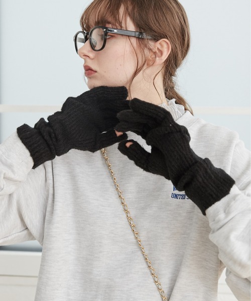 ANGIE（アンジー）の「【スマホ対応】リブニットグローブ/ニット手袋（手袋・レディース・グレー/ブラック/アイボリー/ベージュ・FREE）」の3枚目の写真