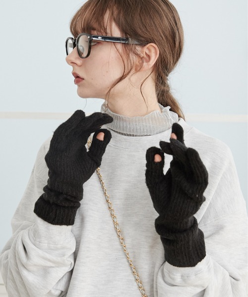 ANGIE（アンジー）の「【スマホ対応】リブニットグローブ/ニット手袋（手袋・レディース・グレー/ブラック/アイボリー/ベージュ・FREE）」の16枚目の写真