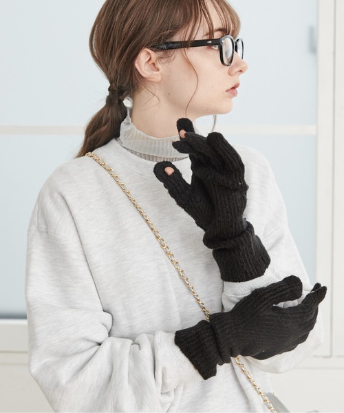 ANGIE（アンジー）の「【スマホ対応】リブニットグローブ/ニット手袋（手袋・レディース・グレー/ブラック/アイボリー/ベージュ・FREE）」の17枚目の写真