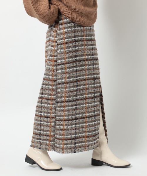 SETUP7（セットアップセブン）の「【SETUP7】ラメ入りカラーも選べる！ツイードナロースカート trc（スカート・レディース・ネイビー/グリーン/ブルー/グレー/オレンジ・FREE）」の2枚目の写真