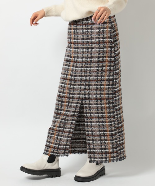 SETUP7（セットアップセブン）の「【SETUP7】ラメ入りカラーも選べる！ツイードナロースカート trc（スカート・レディース・ネイビー/グリーン/ブルー/グレー/オレンジ・FREE）」の7枚目の写真